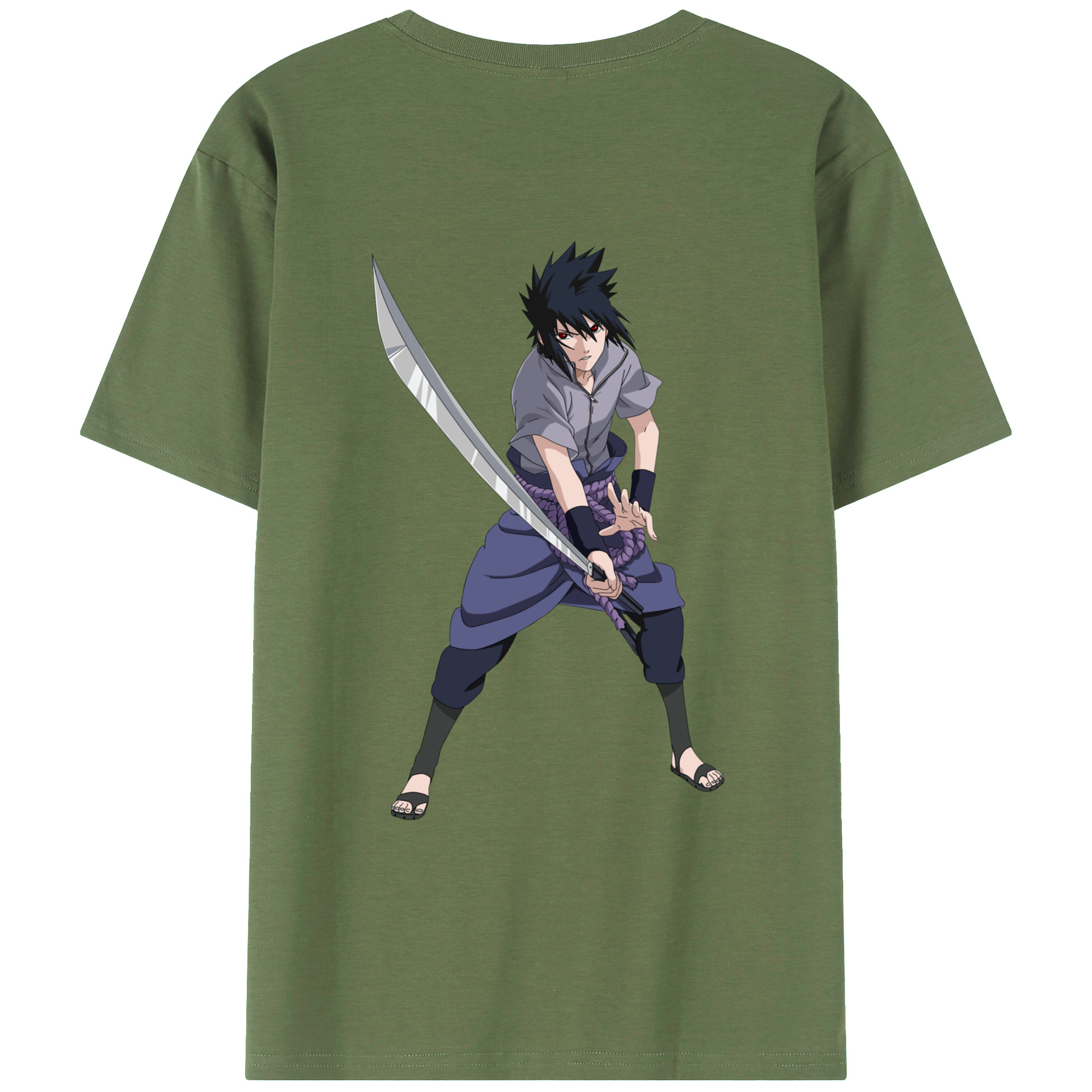 （画像用） NARUTO -ナルト- うちは サスケ Uchiha Sasuke 綿100％ メンズ半袖Tシャツ（バックプリント） 通気性